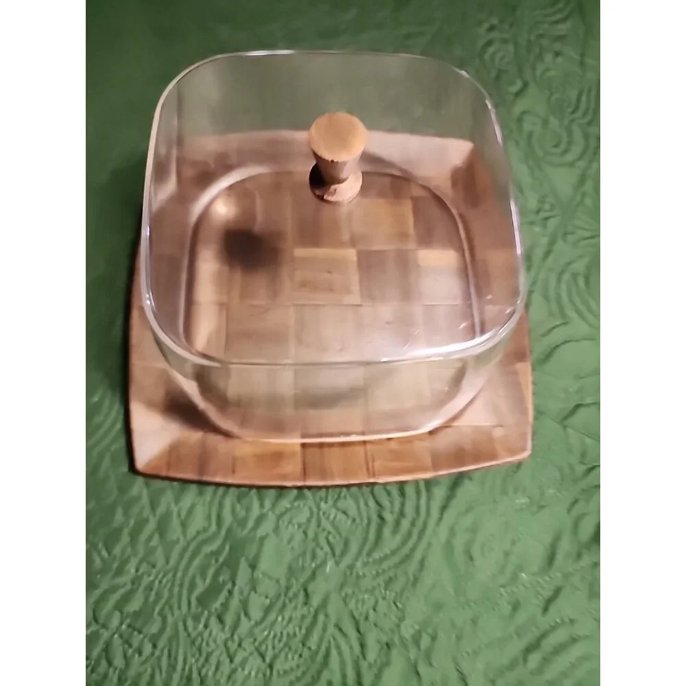 Vintage Weavewood Cheese‎ Tray With Clear Lucite Dome Lid MCM Kitchen Decor USA